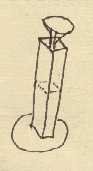 A small hand-drawn diagram of the plastic measuring box Albright used to gauge an ocarina's interior volume, scanned from his letter.